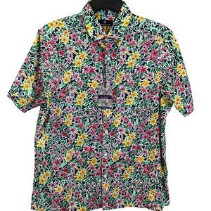 NWT Hart Schaffner Marx Mens Shirt Yellow Red Size Large Floral Summer Button Up